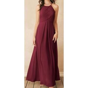 AW BRIDAL 6 S chiffon burgundy Aderes bridesmaid formal party maxi dress NEW B74